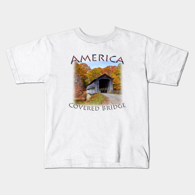 America - Fall colours with Covered Bridge Kids T-Shirt by TouristMerch